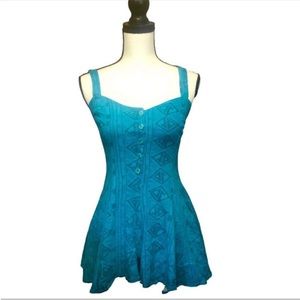 Vintage 90s Illusions Blue Green Geometric Wide Leg Romper Summer Festival Small